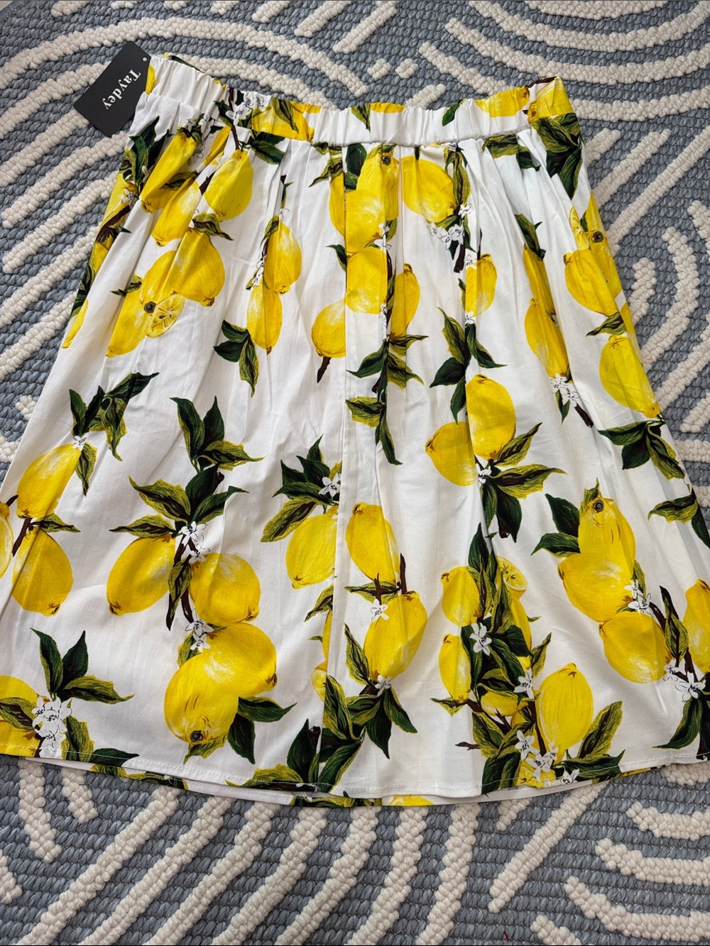 Lemon Print A-Line Midi Skirt 3XL NWT Cottagecore Italian Summer Elastic Waist